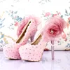 Handmade Pink Lace Wedding Shoes Women Pumps Bridal Dress Prom Shoes Party pumps Beautiful Appliqued Bridesmaid Shoes