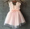 6 Farbe 2016 Sommer-3D Blumen Crochet Kleid-Mädchen-Spitze-Sleeveless Sun Kleid-Kind-Tutu-Kleid-Partei-Kleid-freies Verschiffen K7056