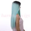 Mode Lace Front Wigs 20inch Ombre Färg Choklad Svart Mint Grön Syntetisk Värmebeständig Hår Lace Paryker Extenisons