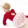 Mode baby meisje rompertjes warme lange mouwen fluwelen jumpsuit peuter kleding wijn rode backless bowknot baby rompertjes lente herfst kleding