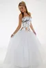 Fashion White Snow Camo Wedding Dresses with Glitter Net Crystal Beaded Bridal Dresses Realtree Wedding Gowns with Detachable Train