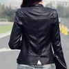 Atacado-coreano preto / vinho vermelho outono jaqueta de couro mulheres marca faux jaquetas de couro macio pu zíperes casacos manga longa casaco de motocicleta