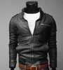 Varmförsäljning! Vinterjackor för män utomhus PU Brown Black Fall Vinter Vår Lång motorcykel Soft Shell Leather Sleeve Denim Mens Jackor