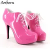 Sorbern Unisex Plus Size Boots 여성을위한 발목 부츠 대형 크기 3646 레이스 최대 15cm 게이 댄스 겸손 부츠 섹시한 패션