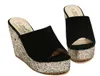 Sequined glitter platform wedge women sandals shoes beach slipper blue fuchsia black size 34 to 40