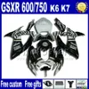 GSXR用オートバイフェアリングキット+シートカウルFOR 2007鈴木GSX-R600 GSX-R750 06 07 K6レッドブラックフェアリングセットFS91