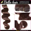 8Aボディーウェーブ4ピース/ロットブラジルマレーシアのインドペルーのダークブラウン黒髪織り人間の髪の緯糸送料無料ベラ髪