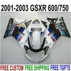 Anpassa motorcykeldelar till SUZUKI GSXR600 GSXR750 2001 2003 2003 K1 Vit Svart Blå Fairing Kit GSXR 600 750 01-03 Fairings RA91