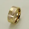 Titanium Steel Jewelry Cubic Zirconia Men Rings Fashion Finger Ring Gold 8mm Size 7-132187