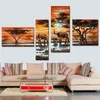 Abstrata moderna Pinturas A Óleo Sobre Tela 4 pçs / set Grande Home Decor sunrise África elefante Pinturas Wall Art Canvas Imagem