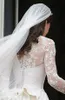 Bedövning Kate Middleton Bröllopsklänningar Royal Modest Bridal Gowns Long Långärmade Ruffles Katedral Tåg Skräddarsydda Högkvalitativa Brider