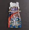 Vintage Print Women Sheath Dress With Belt Elegant Sleeveless Women Party Dresses 3285