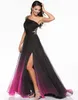 Gradient Ombre Prom Dresses Side Split Evening Formell Kappa One-Shoulder Party Dress Crystal Waist 2022 Moderna Kvinnor Pagant Klänningar