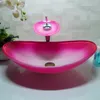 Bathroom tempered glass sink handcraft counter top boat-shaped basin wash basins cloakroom shampoo vessel sink HX014