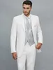 Custom Made Two Button White Groom Tuxedos Peak Lapel Groomsmen Mens Bröllop Prom Passar (Jacka + Byxor + Vest + Tie) H287