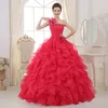 2015 New Red Pink Quinceanera Dresses Ball Gown With Organza Appliques Beads Crystal Lace Up Dress For 15 Years Quinceanera Gowns 239E