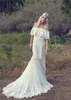 Abiti Vintage anni '70 Abiti da sposa bohémien country al largo della spalla ALINE TRINGLE INCIRO INCILIO HIPPIE BOHO BRIDAL