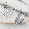 Litera M Dangle z Clear CZ 013 100% 925 Sterling Silver Beads Fit Pandora Charms Bransoletka Autentyczne DIY Moda Biżuteria