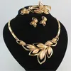 Jewelry Set Fashion Women 18K Gold Plated Crystal Leaves Necklace Ring Earring Bracelet Wedding Party Jewellery Sets