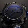 Shark Brand relógios desportivos Preto Azul Dual Time Auto Date Alarme Couro Band LED Masculino Relógio Analog Quartz Militar Homens Relógio Digital / SH265