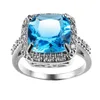 Luckyshien Sky Blue Topaz Gemstone Vintage Square Rings Jewelry 925 Sterling Silver Wedding Rings For Woman Zircon