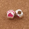 Enamel Bear Paw Print Alloy Big Hole Loose Beads 12Colors Silver Plated Bead Fit European Bracelets L1770