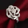 Free Shipping New 925 Sterling Silver fashion jewelry Rose Flower White Diamond With Pave zircon ring hot sell girl gift 1726