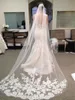 Hot Bridal Veils In Stock Wedding Hair Accessories 3 m White Ivory Lace Appliques 1 Layer Tulle Church Cathedral Length Veil With Comb