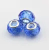 Hotl! 200 SZTUK Blue Faceted Kryształ Szkło Duże Dziury Koraliki Fit Charm Bransoletki DIY Biżuteria