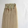 120g 10pcs1set clip in hair extensions 18 20 22inch 613Bleach Blonde Straight Remy human hair Top Quality7700992