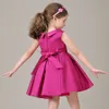 Fuchsia Bow Vestidos Da Menina de Flor Para Casamentos Sash Na Altura Do Joelho Cap Manga Primeira Comunhão Vestidos para Meninas Grosso Vestido de Outono de Inverno 2016