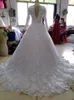 100% echte foto's bescheiden moslim trouwjurk met lange mouwen Sparkly pailletten kralen kristallen parels 3D bloemen applique bloem bruidsjurk