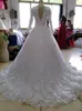 100% Real Pictures Modest Muslim Wedding Dress with Long Sleeves Sparkly Sequins Beads Crystals Pearls 3D Floral Applique Flower Bridal Gown