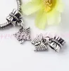 Butterfly Dangle Big Hole Beads 100pcs/lot 6styles Tibetan Silver Fit European Charm Bracelet DIY Metals Loose Bead