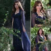 Nancy Ajram Navy Celebrity Dresses with Chiffon Cape Sheath Sequins Gown Sweetheart Neckline Floor Length with Sheer Back vestido de formatu