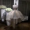 Luxury Crystal Cocktail Dresses Backless Full Beads Ball Gown High Low Short Prom Dresses Strapless Neckline Evening Gowns