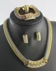 Conjuntos de Jóias africano colar pulseira Anel Brinco Moda Dubai banhado a ouro Cheio de cristal 2 cadeia de jóias