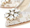 Vintage White Lace and Sheepskin Wedding Shoes Pointed Toe Buckle Closure Leather Party Dance High Heels Women Sandals Short Wedding Boots