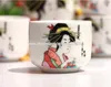 日本の磁器日本酒セットワインボトルとカップドリンクウェアギフト芸者レディーギャニチャーデザインの伝統的な中国の絵
