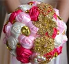 Lindo casamento buquês de noiva marfim flores de ouro Artificial Wedding Bouquet novo brilho de cristal 2016 buquê de noiva