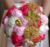 Gorgeous wedding bridal bouquets ivory gold flowers Artificial Wedding Bouquet new crystal sparkle 2016 bouquet of bride