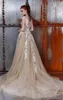 Gotisk 2016 tulle champagne vit spets applique en linje bröllopsklänningar med avtagbar kjol 2 i 1 illusion tillbaka brudklänning en12911