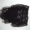 Clip riccia crespa in estensioni dei capelli umani vergini cinesi dei capelli umani 7pcs 120g riccio crespo nelle estensioni dei capelli umani per le donne nere