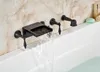 Wand gemonteerd waterval badkamer badkraan olie gewreven bronzen kuip mixer 3 handgrepen6242919