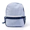 Zaino per bambini blu scuro Seersucker Borsa da scuola in morbido cotone USA Magazzino locale Borse per libri per bambini Boy Gril Tote pre-scuola con tasche a rete DOMIL106187