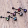 belly button ring 50pcs/lot mix 5 colors Anodized black stainless steel body piercing jewelry double gem navel belly ring