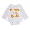 2018 Baby-Kleidungsset für Neugeborene, 3-teilig, goldfarbener Buchstabe, weißer Strampler, Overall + Blumenhose + Stirnband, Boutique-Mädchen-Set-Outfits