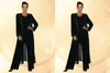 2016 Black Chiffon Mother Of The Bride Pant Suits Beaded Collar Long Sleeve Coat Custom Formal Evening Dresses7784361