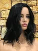 18 "Medium Wave Layered Haircuts Lace Front Human Hair Wig 150% Densitet Center Del Vågig Bob Full Lace Wig