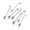 Forks Strawberry Creative hanging fruit series stainless steel small spoon fresh style coffee spoons dessert fork